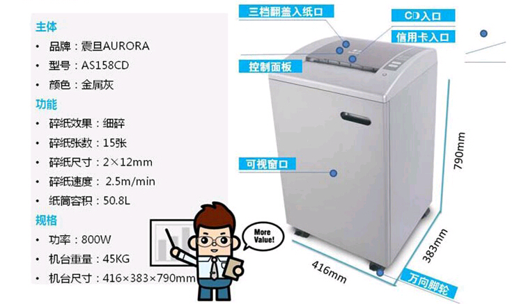 震旦AS158CD碎紙機參數(shù)